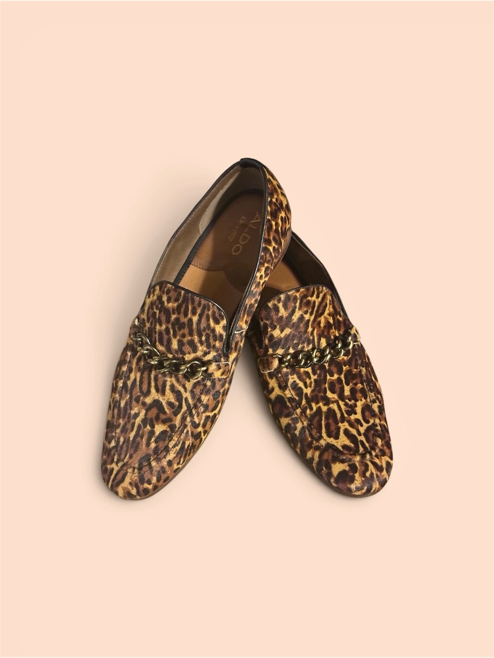 Aldo Men's Leopard Print Loafers with Gold Chain